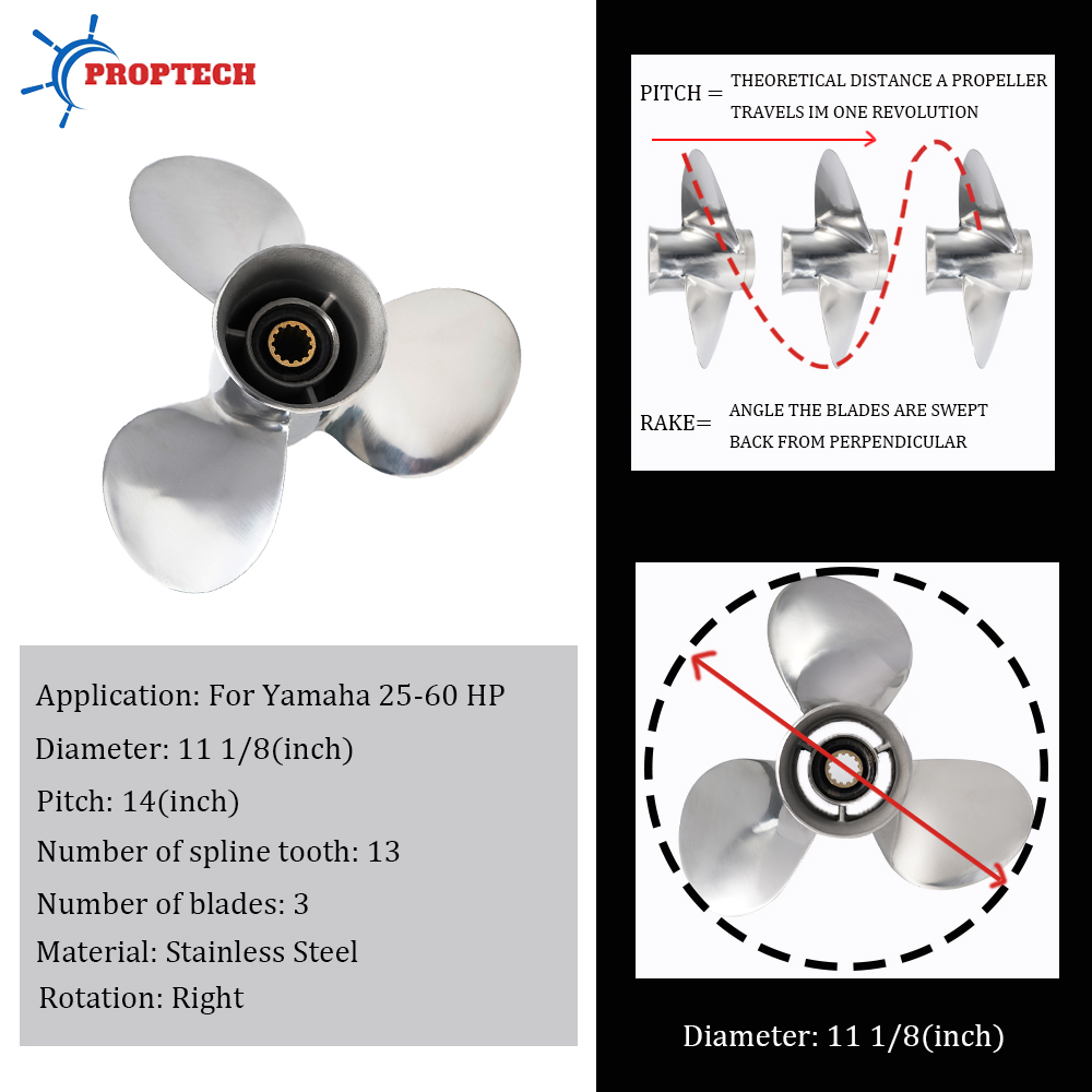 Hélice de barco 11 1/8x14 para - Outboard Motor Propeller Stainless reseña y precio