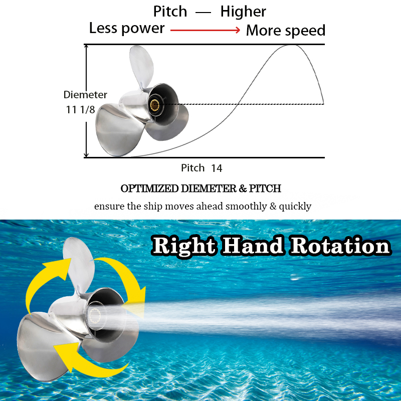 Hélice de barco 11 1/8x14 para - Outboard Motor Propeller Stainless reseña y precio